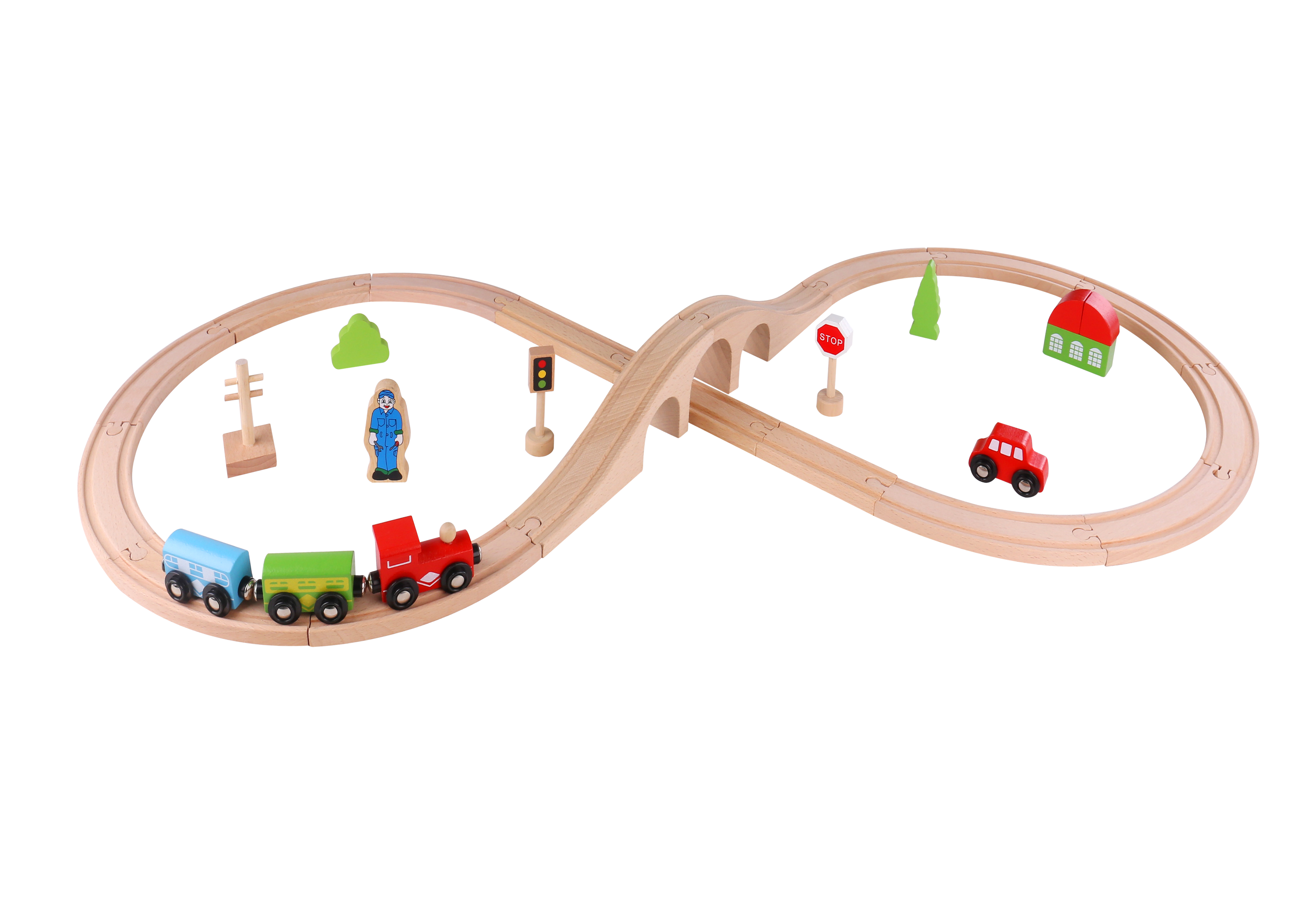 Circuit lemn set tren macazuri tooky toy