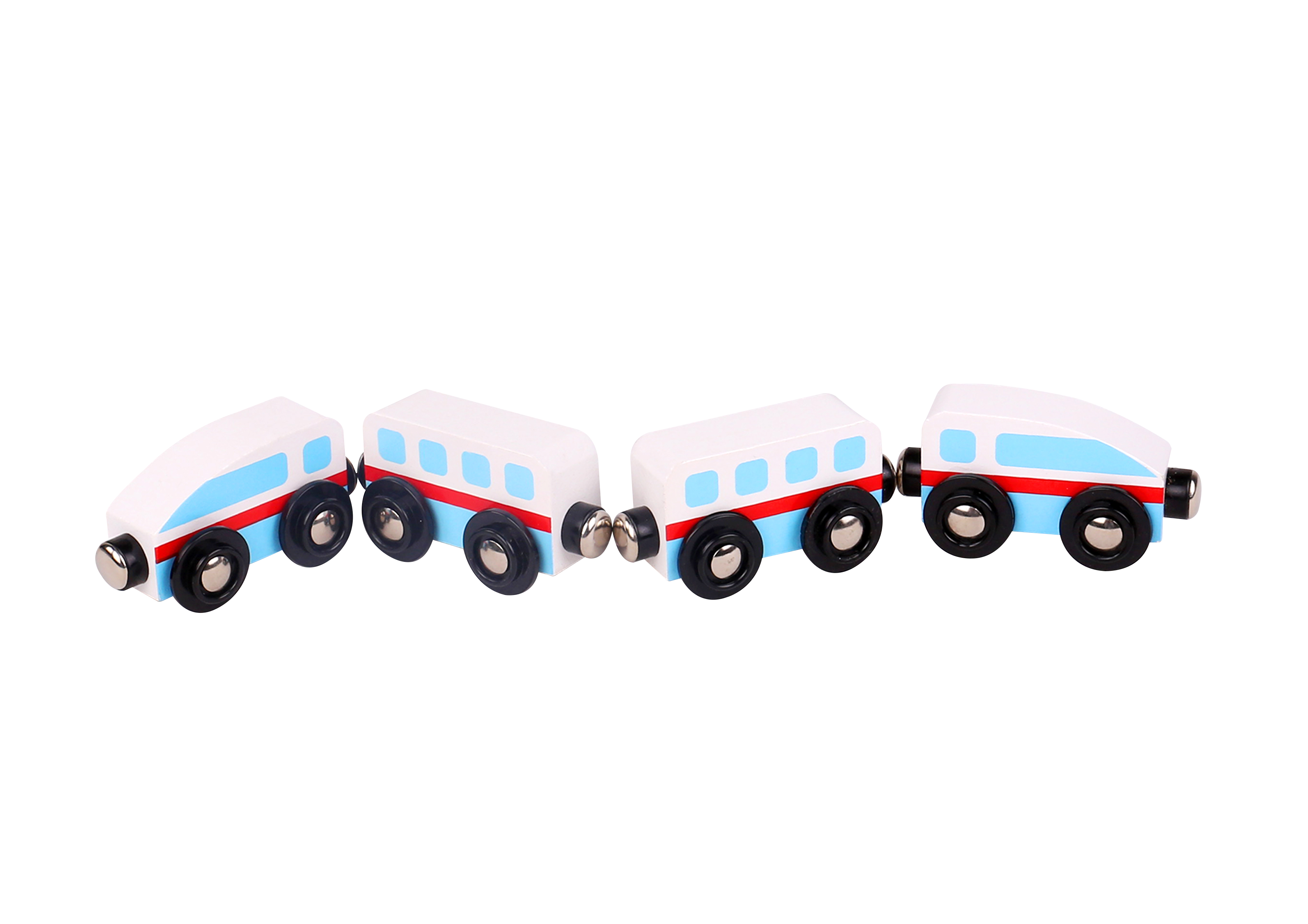 Trenulet lemn alb si albastru cu magnet tooky toy