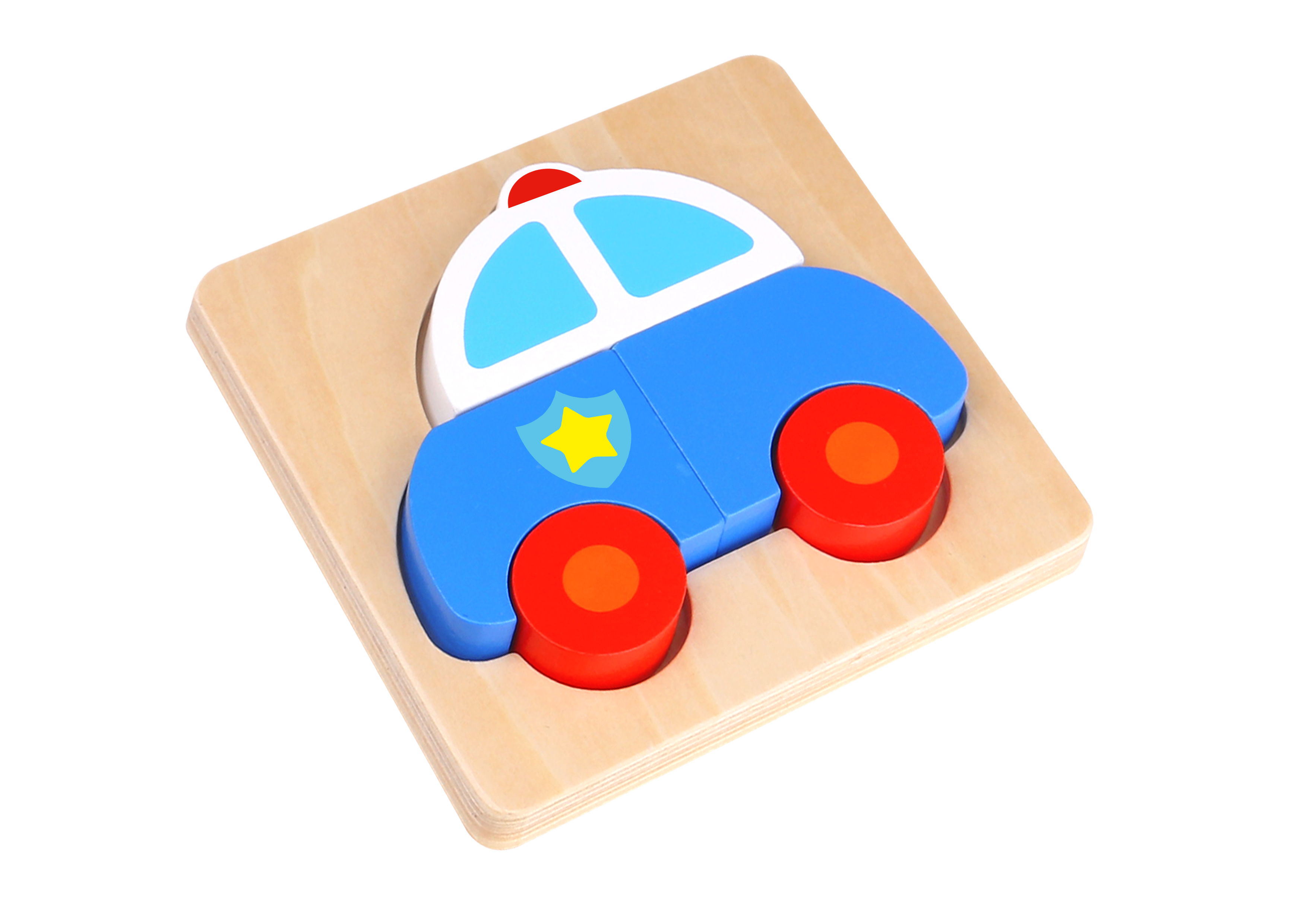 Mini Puzzle lemn masina de politie Tooky Toy