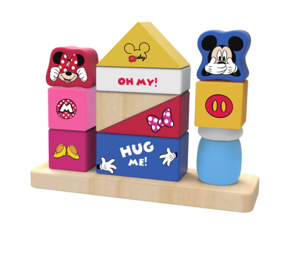 Jucarie de stivuit din lemn cu mickey si minnie disney