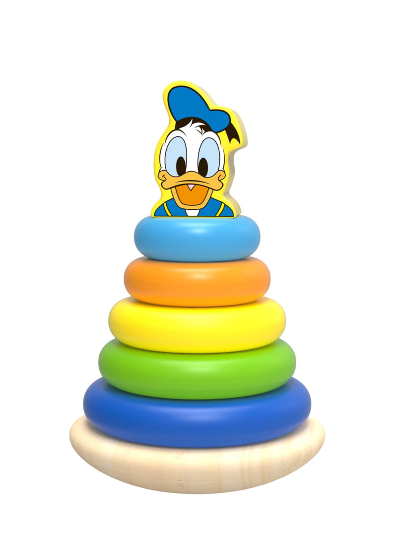 Piramida de stivuit inele colorate din lemn si donald, disney