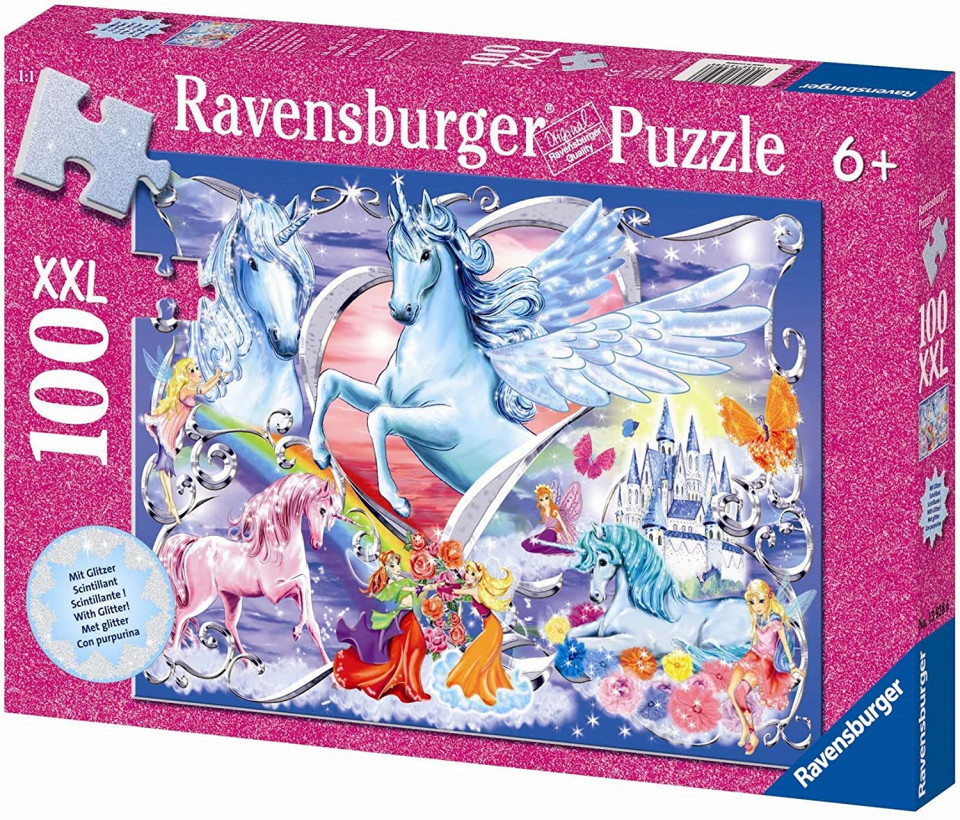 Puzzle unicorni cu sclipici 100 piese ravensburger