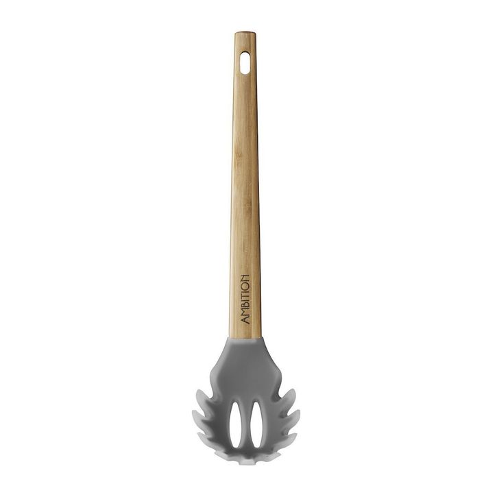 Lingura pentru spaghete, material silicon, maner din bambus, design minimalist, colectia nordic
