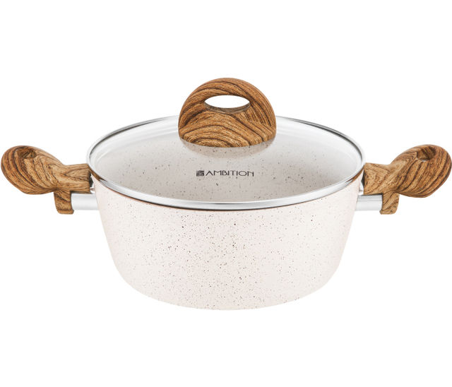 Oala cu capac sticla 20cm invelis stone effect nature