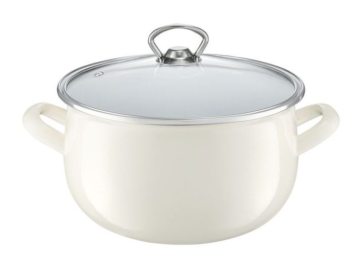 Oala email cu capac 18 cm, 3.1l crem garden