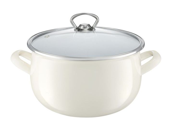 Oala email cu capac 22 cm, 5.7l crem garden