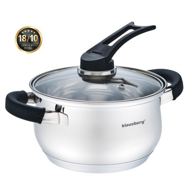 Oala inox klausberg, diametru 16 cm, capacitate 1,7 litri, capac, inductie