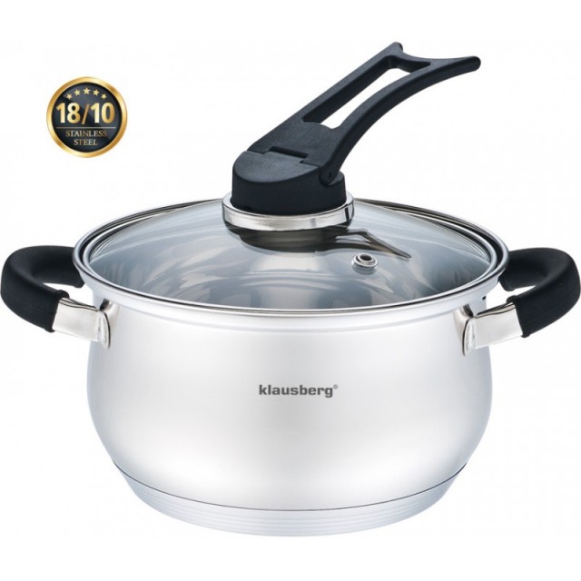 Oala inox klausberg, diametru 18 cm, capacitate 2,4 litri, capac, inductie