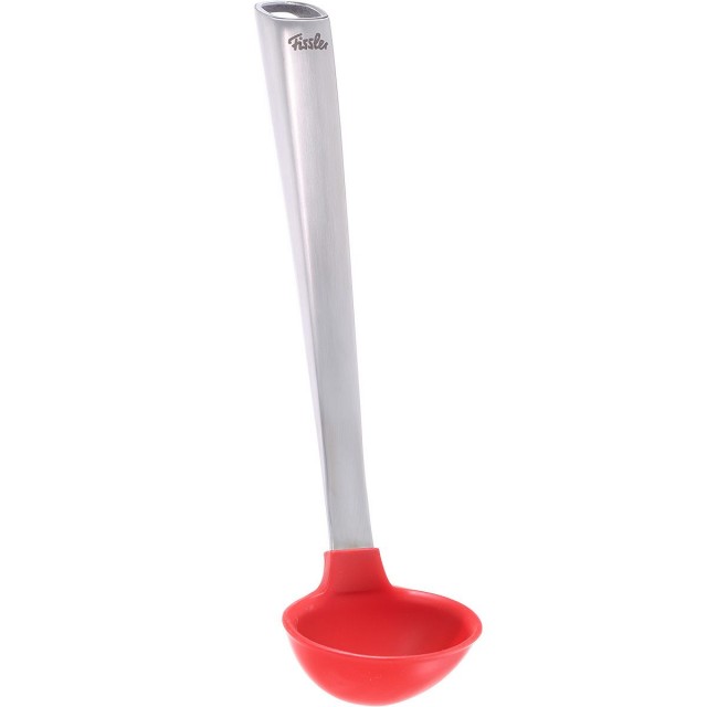 Polonic fissler, seria q!, material inox satinat si silicon, lungime 26 cm, rezistenta la temperaturi inalte