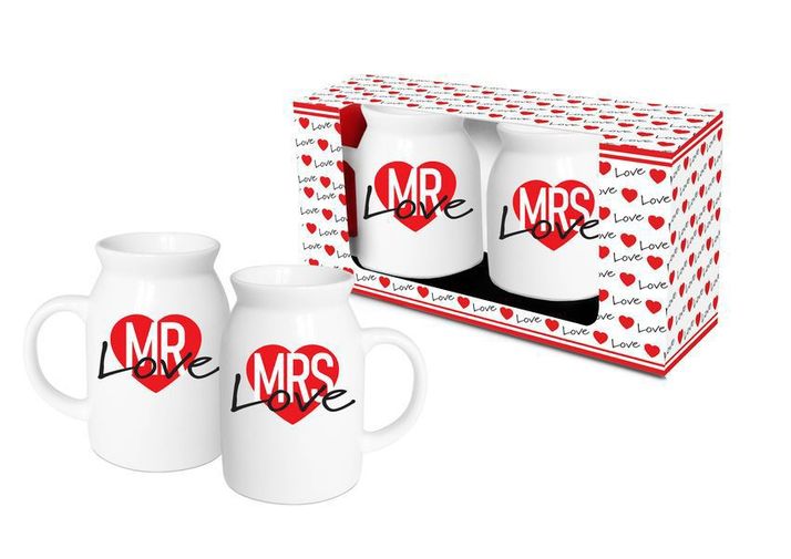 Set 2 cani lapte/vin fiert mrs+mr love