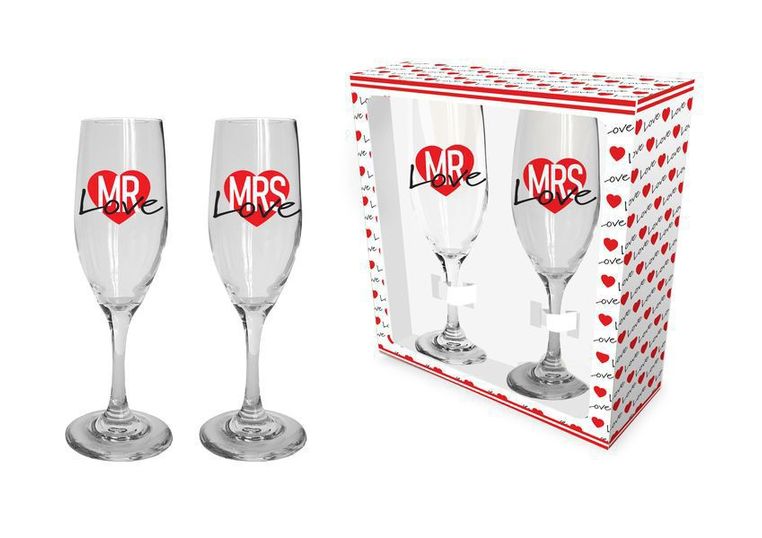 Set 2 pahare sampanie mrs+mr love
