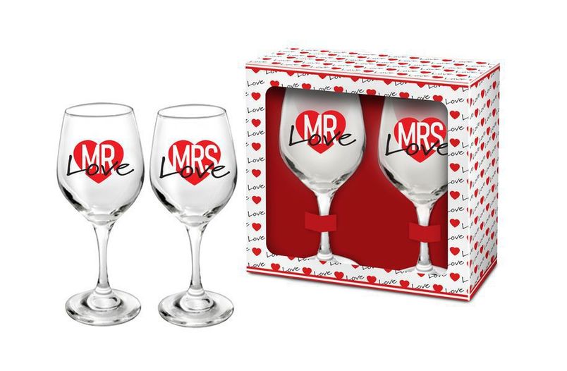 Set 2 pahare vin mrs+mr love
