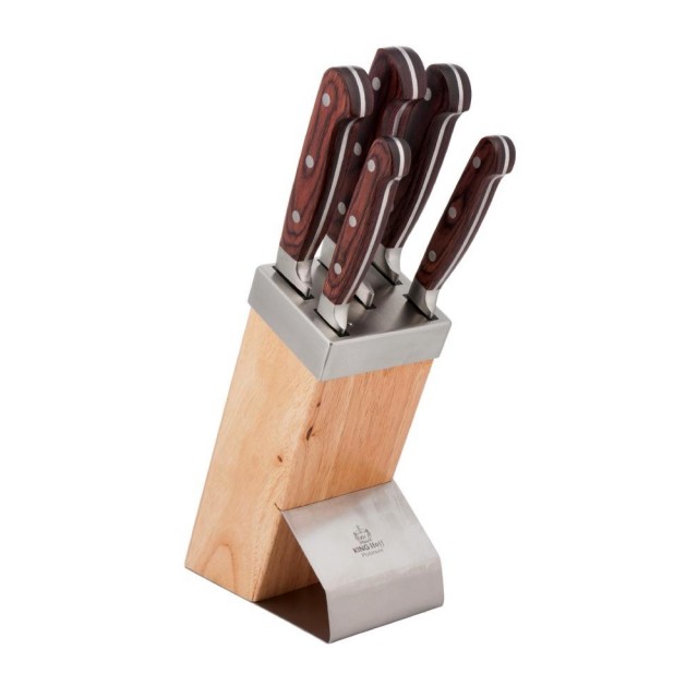 Set de cutite cu lama inox si suport din lemn kinghoff, 6 piese
