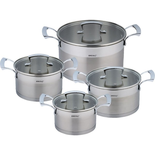 Set de oale din inox kinghoff kh-1202, 8 piese, inductie, capac, incalzire rapida