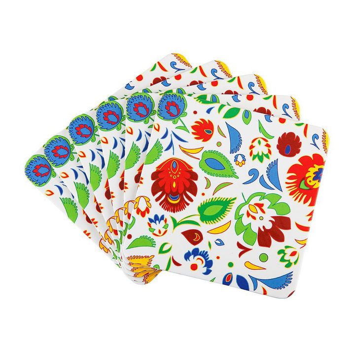 Set suport pahare 10x10cm 6 piese flori folk