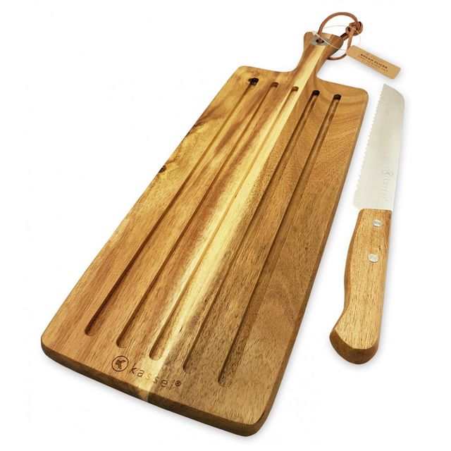Set tocator si cutit pentru paine kassel, lemn de salcam, lama inox