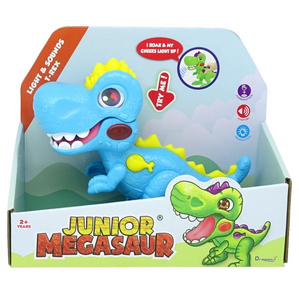 Dinozaur junior cu lumini si sunete, mighty megasaur, albastru