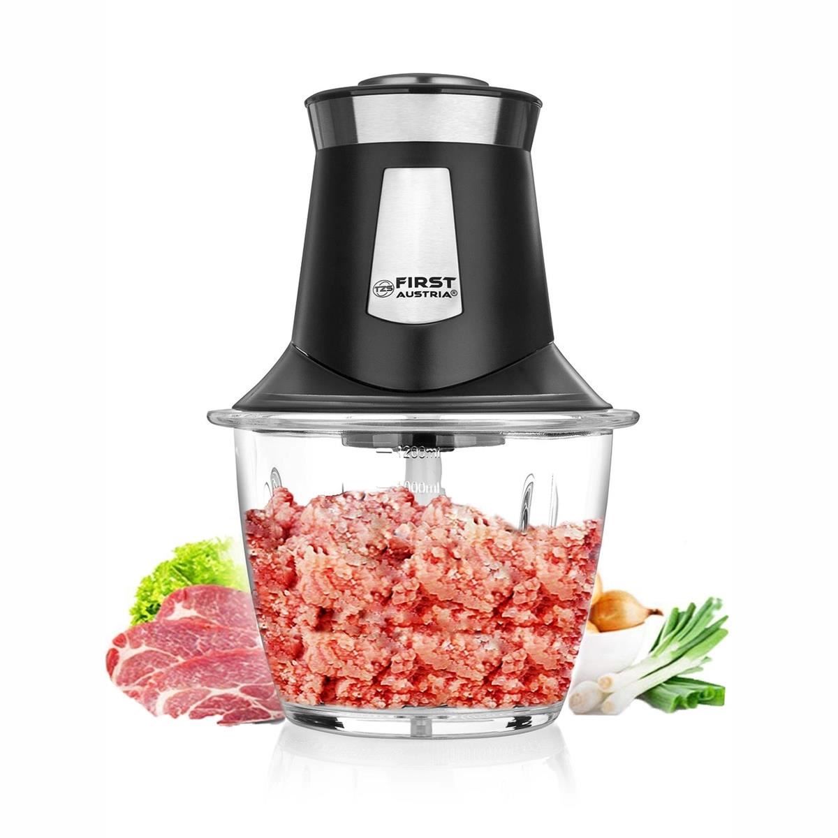 Tocator chopper first austria, recipient sticla 1.2 litri, 300w, negru