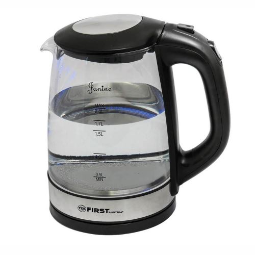 Fierbator de apa first austria, recipient sticla, 2 litri, cordless, 1850-2200w, negru/ inox