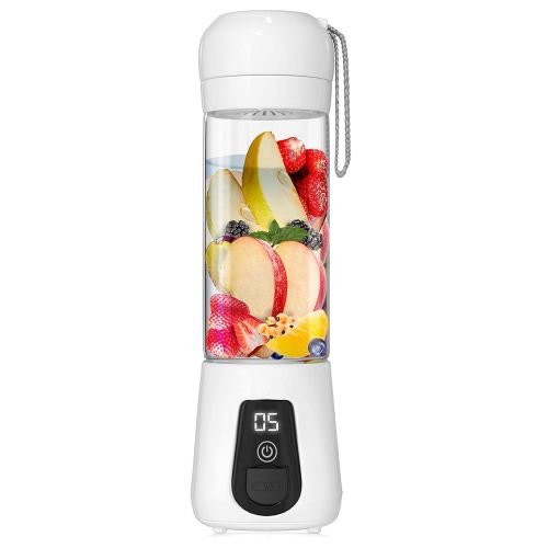Mini blender pilot, portabil, cu acumulator, incarcare usb, ecran lcd, 380ml, alb