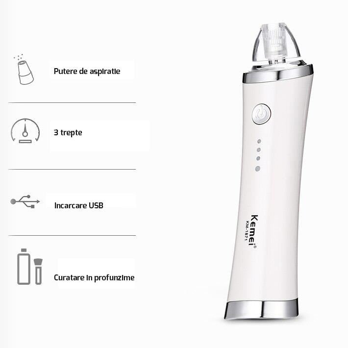 Aparat cu vacuum pentru puncte negre Pilot, 4 trepte de absorbtie, microdermabraziune, reincarcabil