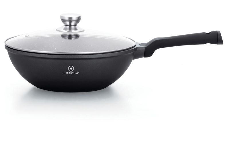 Tigaie herenthal marble steelwok, ht-cbw28m, aluminiu/otel inoxidabil, 28 cm, negru