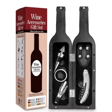 Kit accesorii de vin 5 piese cu sticla inclusa