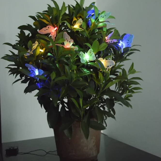 Sirag decorativ cu fluturi luminescenti pentru gradina, incarcare cu lumina solara , Aexya, Multicolor