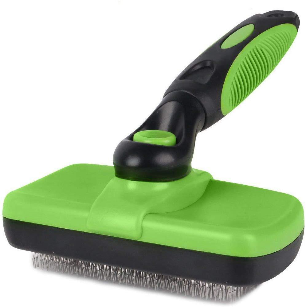 Perie cu auto-curatare pentru caini, pisici si alte animale de companie, aexya, verde cu negru