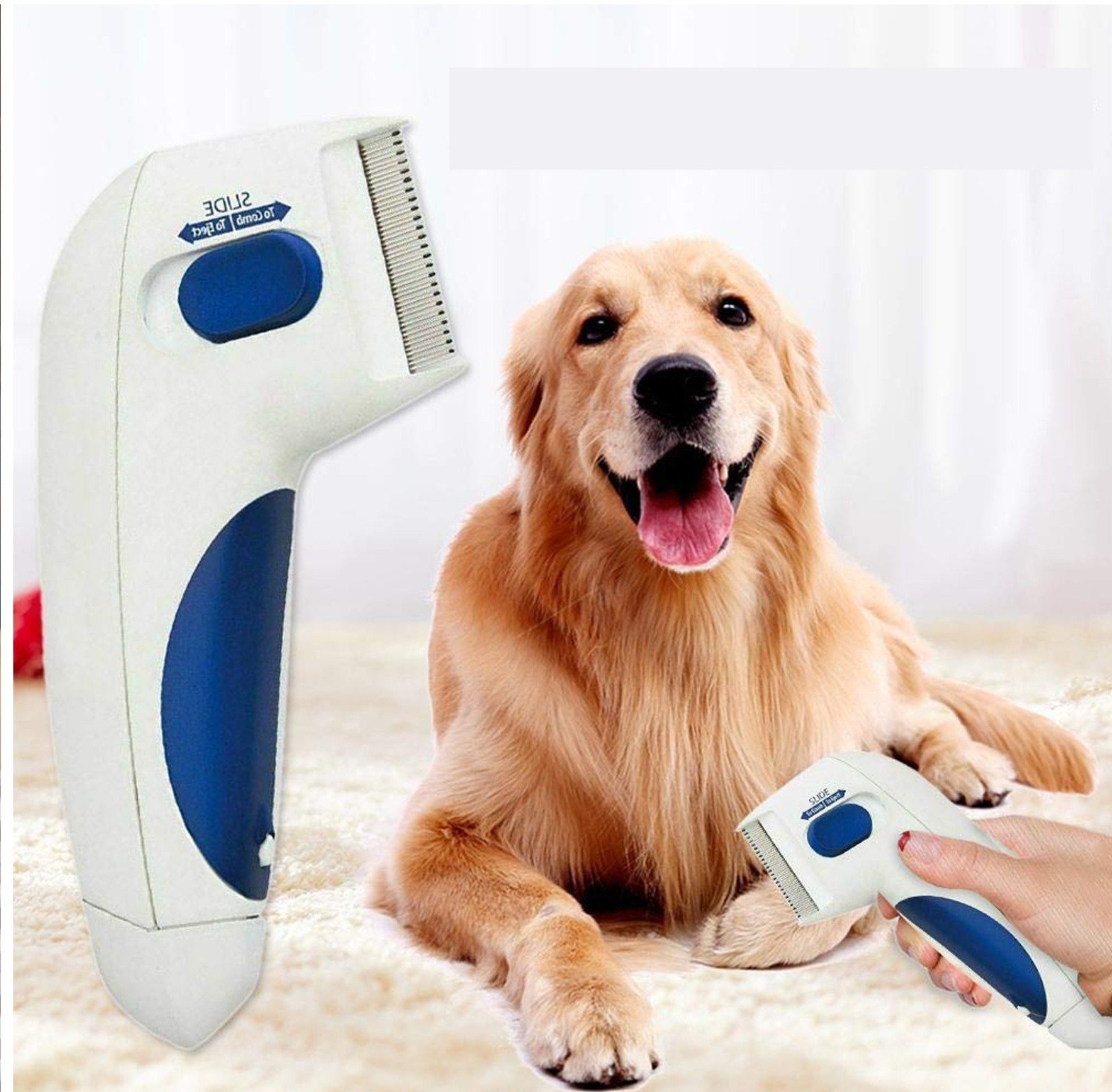 Aparat electric contra puricilor pentru caini, pisici si alte animale, flea doctor, alb cu albastru