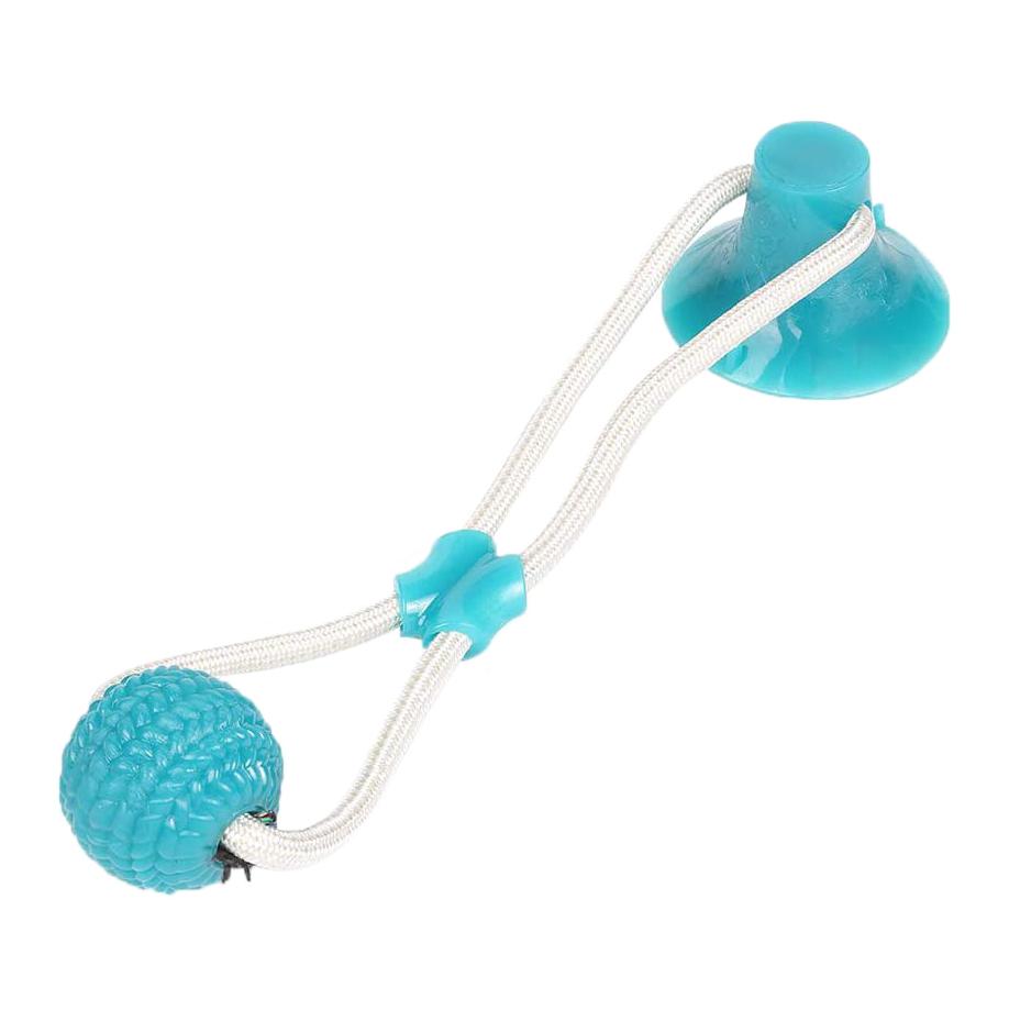 Jucarie cu ventuza pentru caini, pentru intretinere dinti, dezvoltare inteligenta si creativitate, aexya, turquoise cu alb