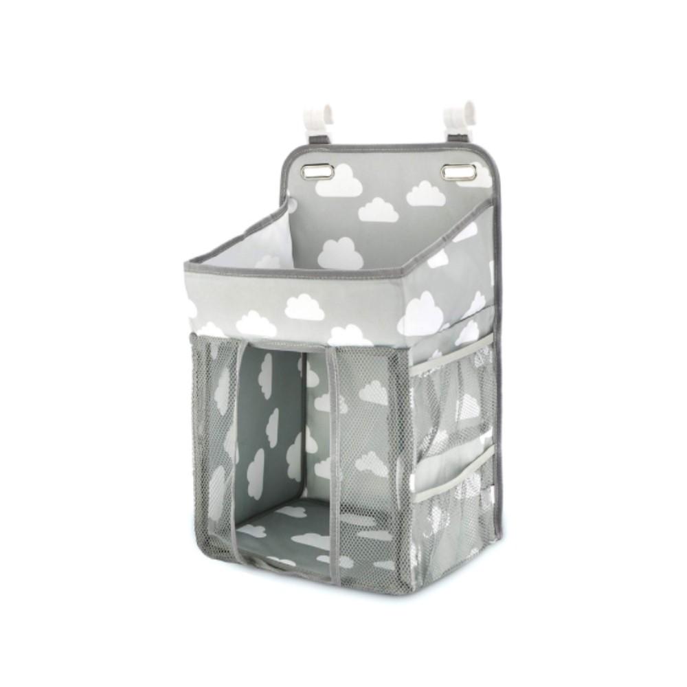 Organizator de scutece pentru patutul bebelusilor, cu agatatoare, aexya, gri cu alb, 27 x 20 x 47 cm