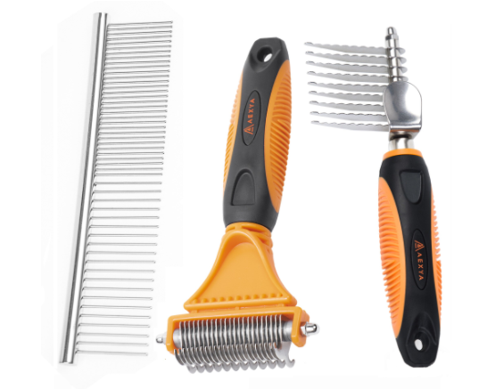 Set premium de descalcit parul la caini, pisici si alte animale, aexya, portocaliu cu negru