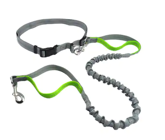 Lesa hands free de caini pentru alergare si plimbari, aexya, gri cu verde, 2 m lungime