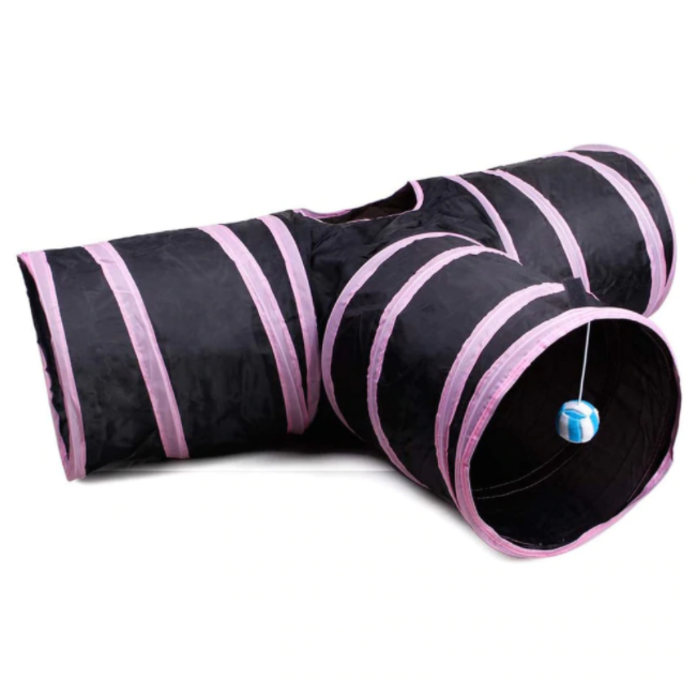 Tunel de joaca pentru pisici catei si iepurasi, aexya, negru cu roz, 78 cm lungime, 24 cm inaltime