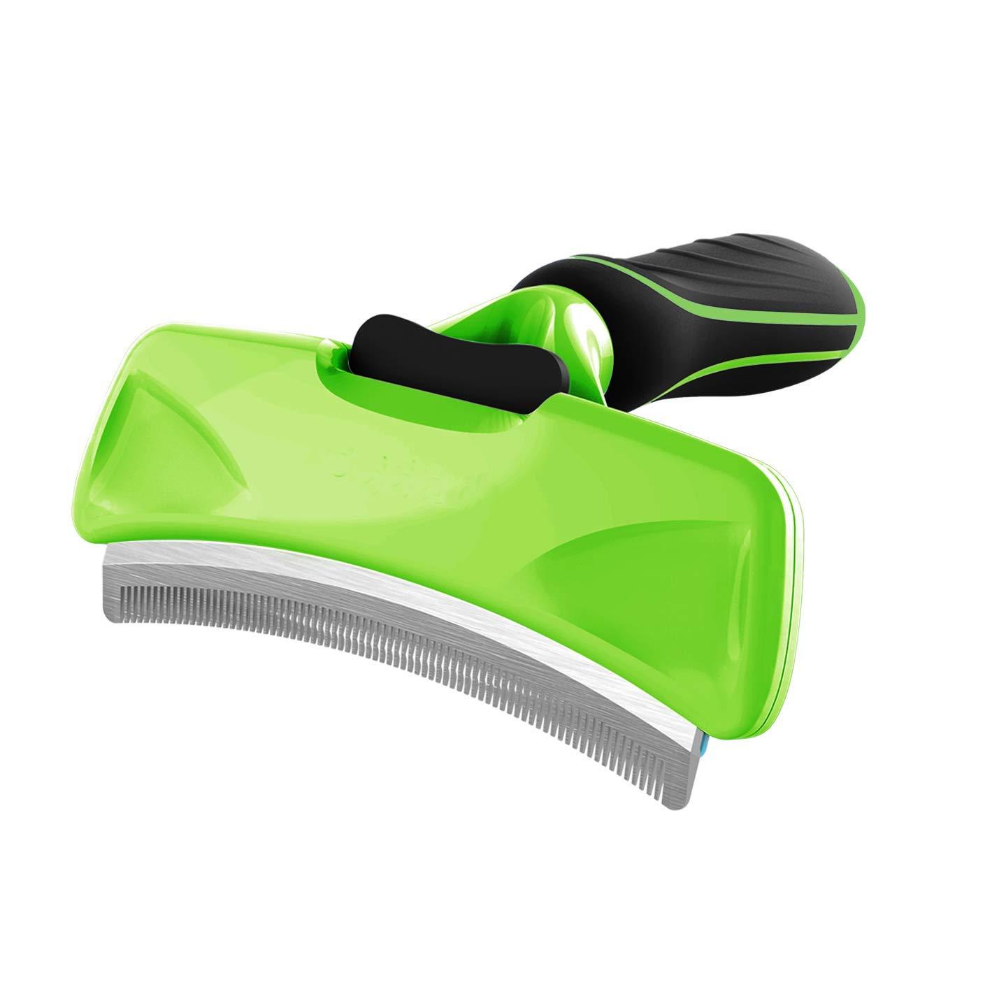 Pieptan-trimmer curbat cu auto-curatare pentru par de caini, pisici si alte animale de companie, aexya, negru cu verde