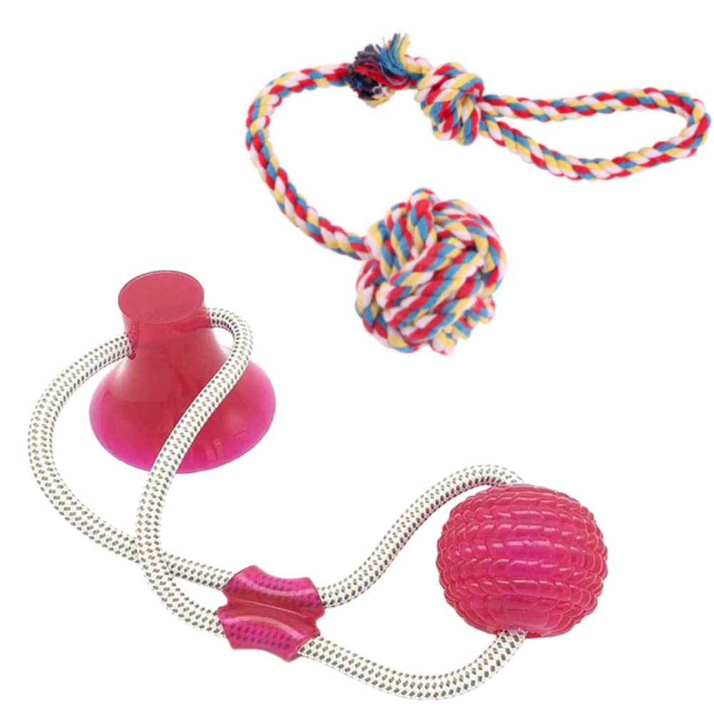 Set de jucarie cu ventuza si minge din sfoara pentru caini, pentru intretinere dinti, aexya, rosu