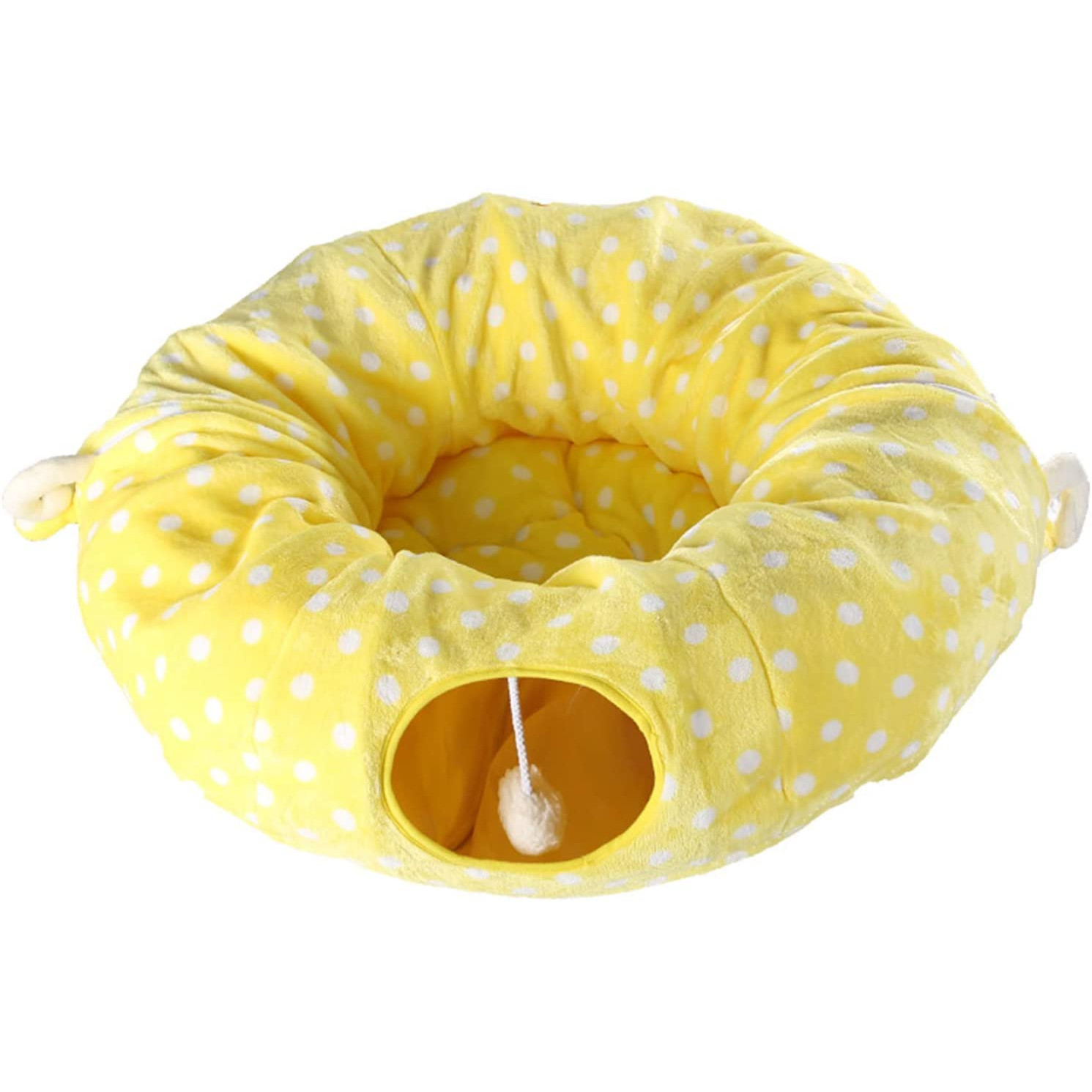 Tunel de joaca si patut pentru pisici, catei si iepurasi, aexya, galben cu alb, 96 x 30.50 x 30.50 cm