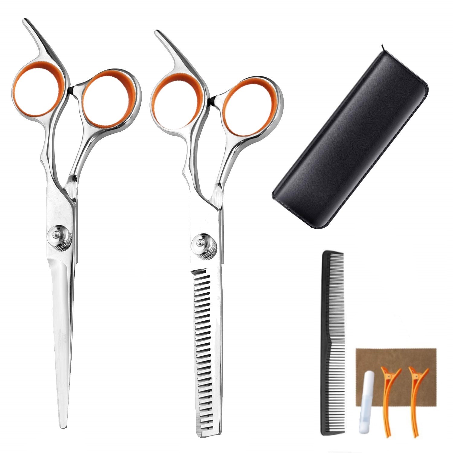 Set de 2 foarfece pentru tuns si filat parul si barba, aexya, trusa de piele neagra