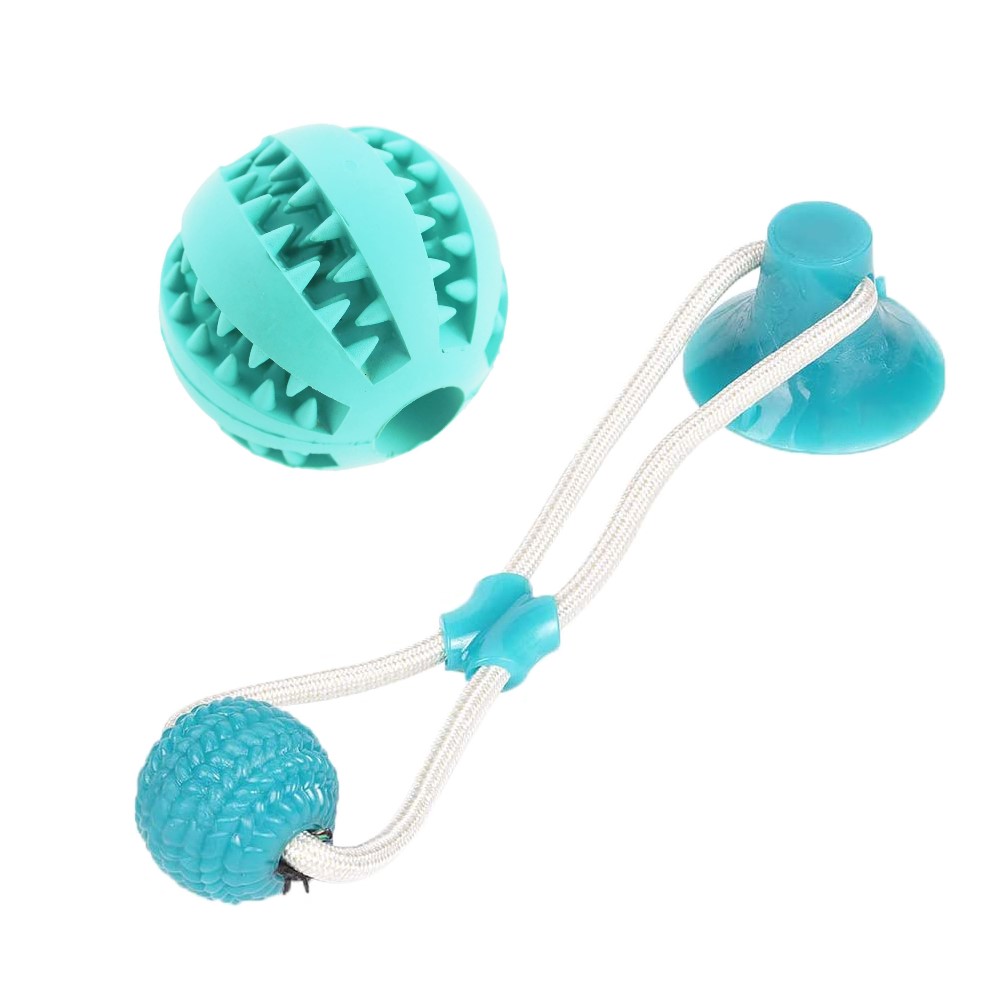 Set de jucarie cu ventuza si minge hranitoare pentru caini, pentru intretinere dinti, Aexya, turquoise, marimea L