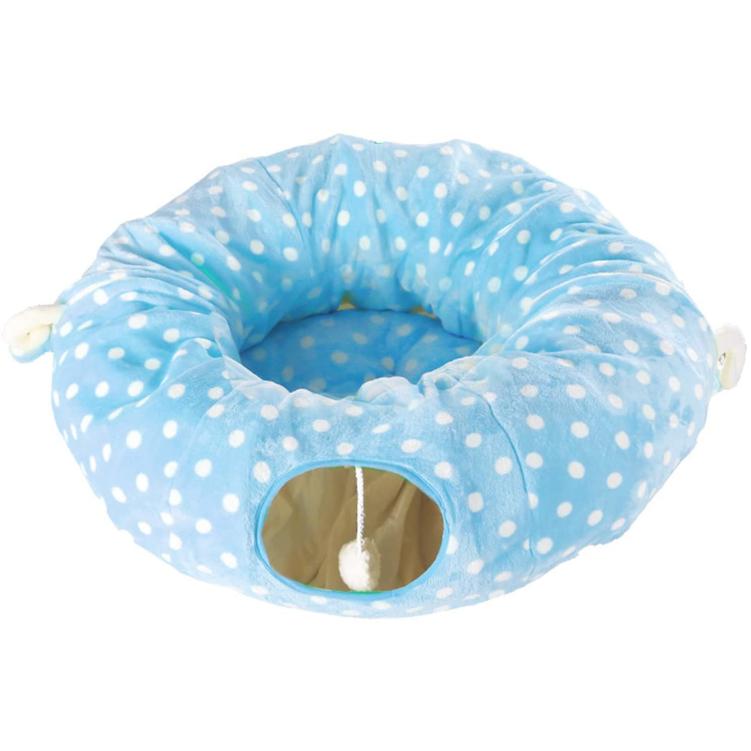 Tunel de joaca si patut pentru pisici, catei si iepurasi, aexya, albastru cu alb, 96 x 30.50 x 30.50 cm