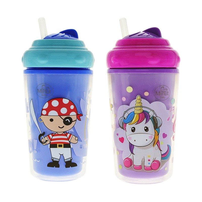 Cana anticurgere tip termos cu pai si capac pivotant minut baby, 240 ml, 6+