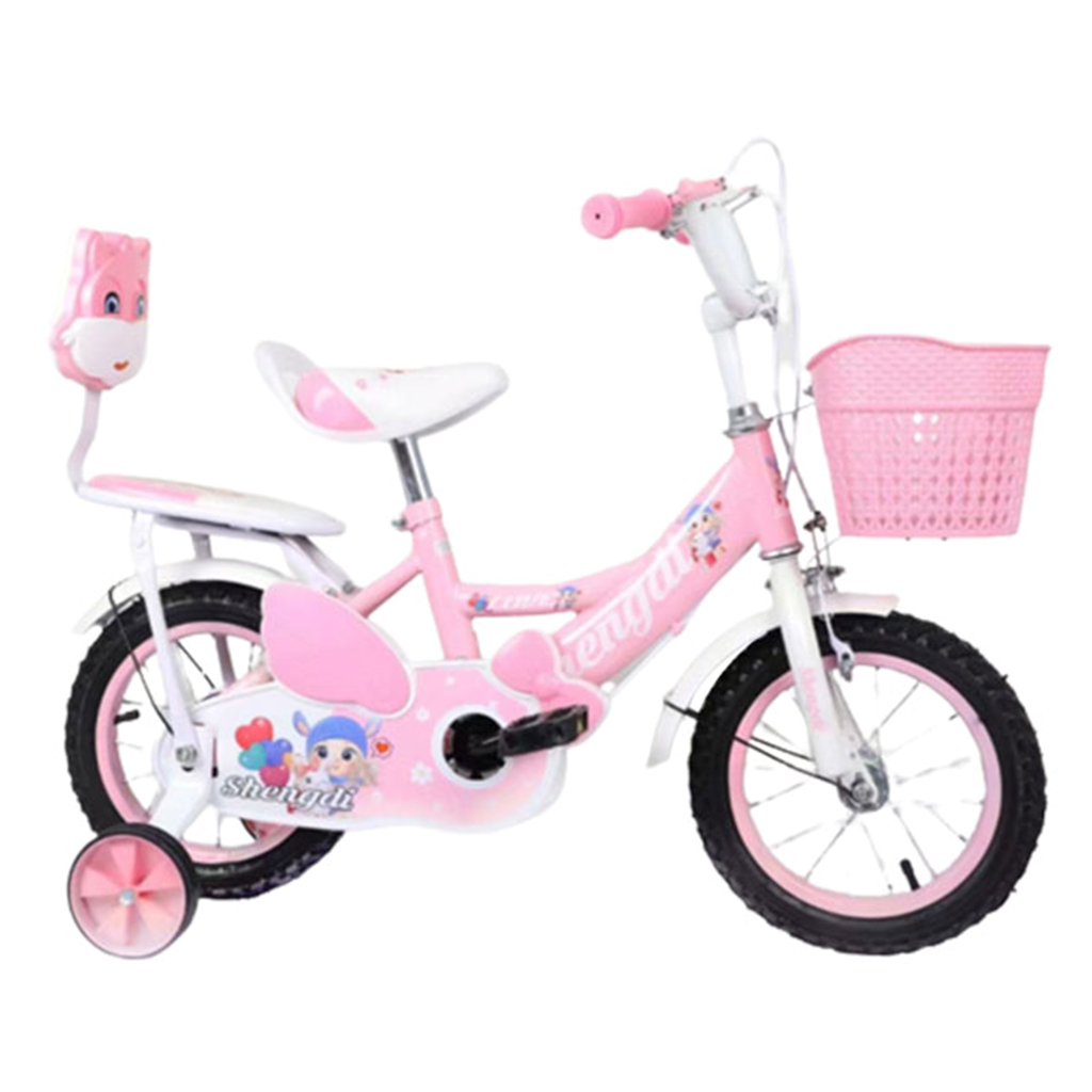 Bicicleta copii 4 - 7 ani, Roti 16 inch, Roz, Doua locuri, Roti ajutatoare, Frane