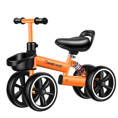 Bicicleta echilibru fara pedale, 4 roti, 12 inch, pentru copii 2-5 ani, Portocalie