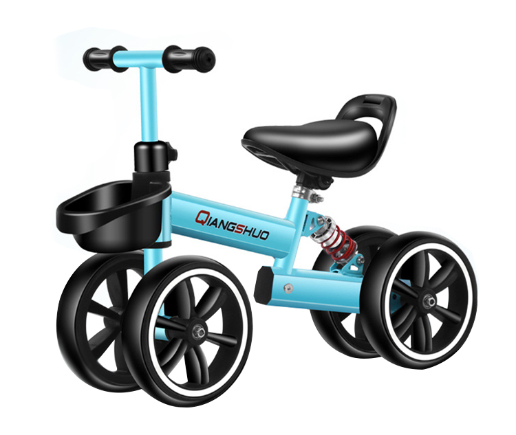 Bicicleta echilibru fara pedale, 4 roti, 12 inch, pentru copii 2-5 ani, Albastra