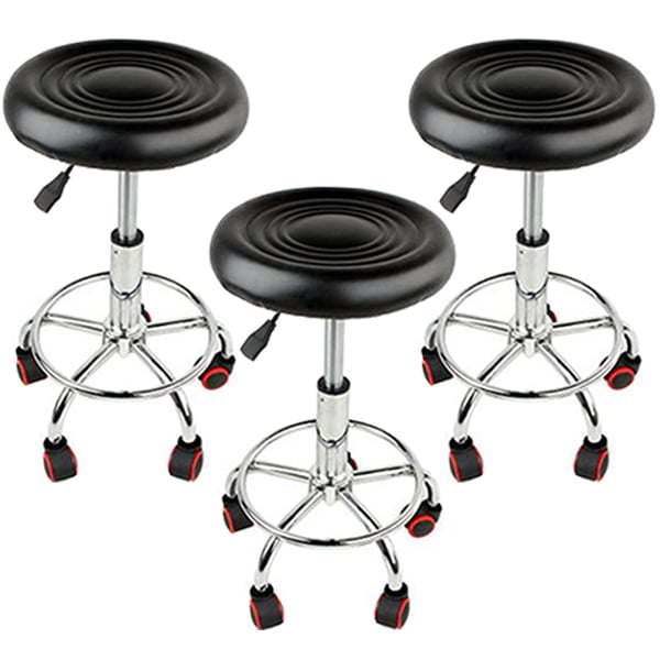 Set 3 bucati - Scaun hidraulic cu roti, Negru, Taburet rotativ, Pentru salon, Cosmetica, Manichiura, Pedichiura, Frizerie, Coafor, Piele ecologica, Cu suport  pentru picioare