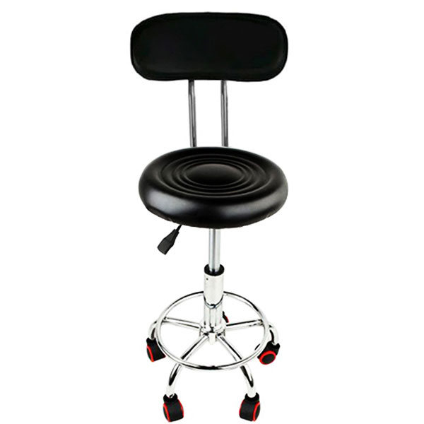Scaun hidraulic cu spatar si roti, Negru, Taburet rotativ, Pentru salon, Cosmetica, Manichiura, Pedichiura, Frizerie, Coafor, Piele ecologica, Cu suport  pentru picioare