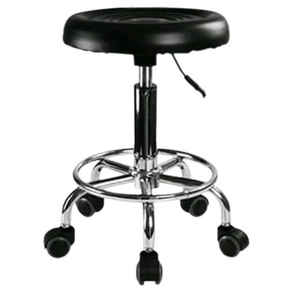 Scaun hidraulic pe roti, Negru, Taburet rotativ, Pentru salon, Cosmetica, Pedichiura, Manichiura, Frizerie, Coafor, Piele ecologica, Cu suport  pentru picioare