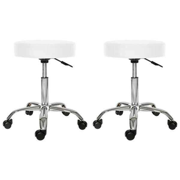 Set 2x Scaun rotativ pentru salon, Taburet hidraulic pe roti Alb