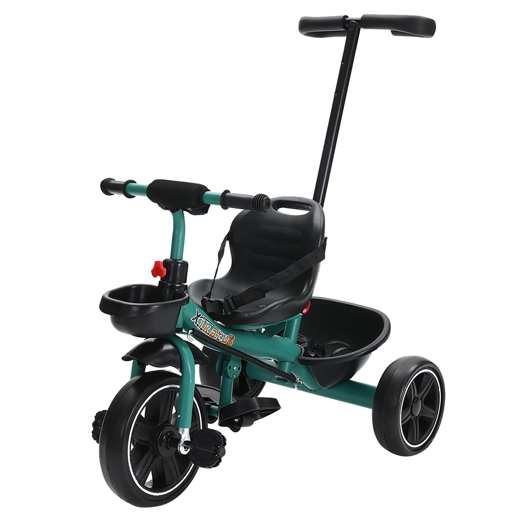Tricicleta copii 2 - 6 ani, Verde, Maner parental detasabil, Suport picioare